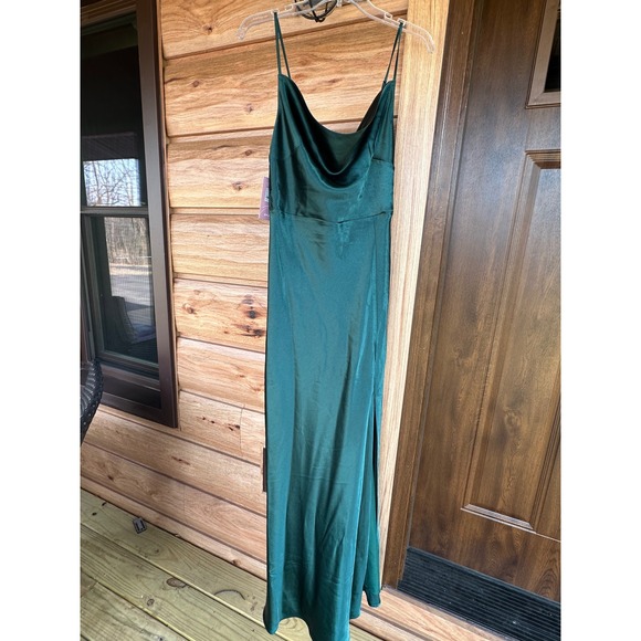 NEW BIRDY GREY Women M Lisa Shiny Satin Emerald Maxi Formal Bridal Dress - Picture 3 of 10